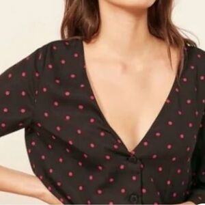 Reformation Black Top with Pink Polka Dots
